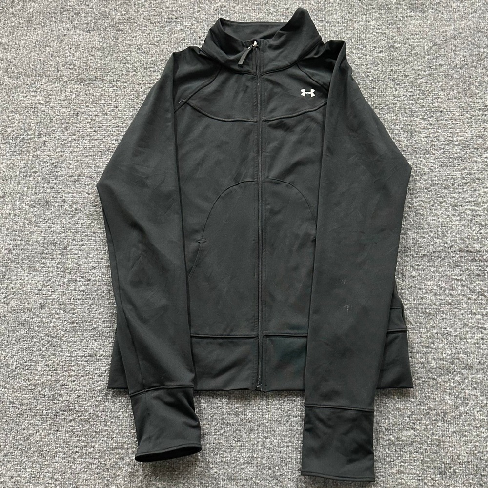 Under Armour Track Jacket Womens Size Medium Black Semi-Fitted Full Zip Athletic